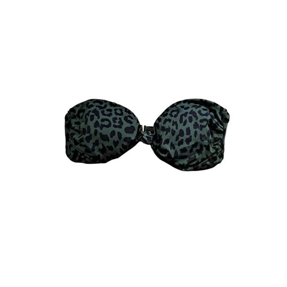 Aqua Lounge Knotted Bandeau Bikini Top Green Black Animal Print Small - Picture 2 of 7